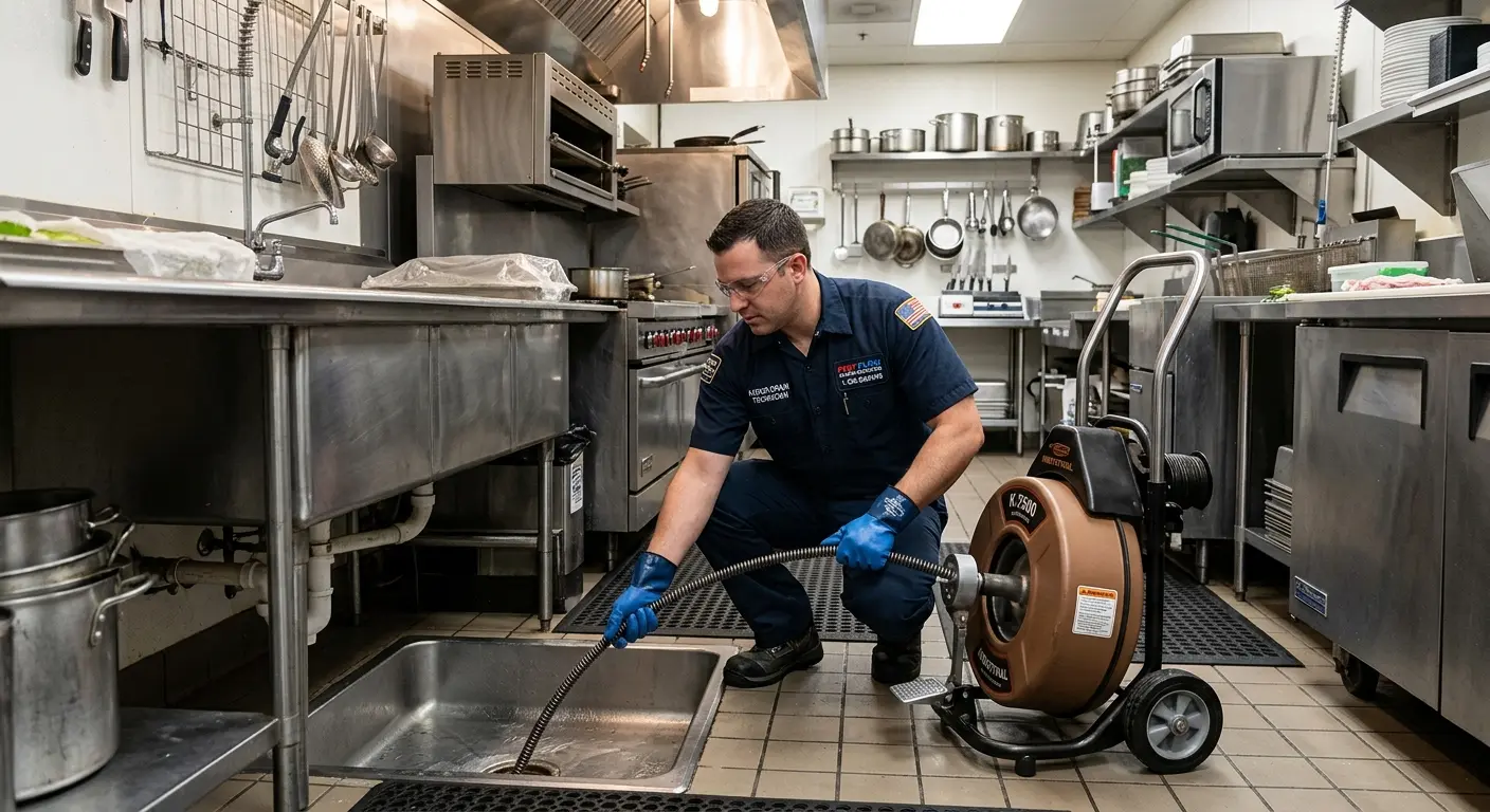 Commercial drain cleaning service in a restaurant kitchen in Steele Creek