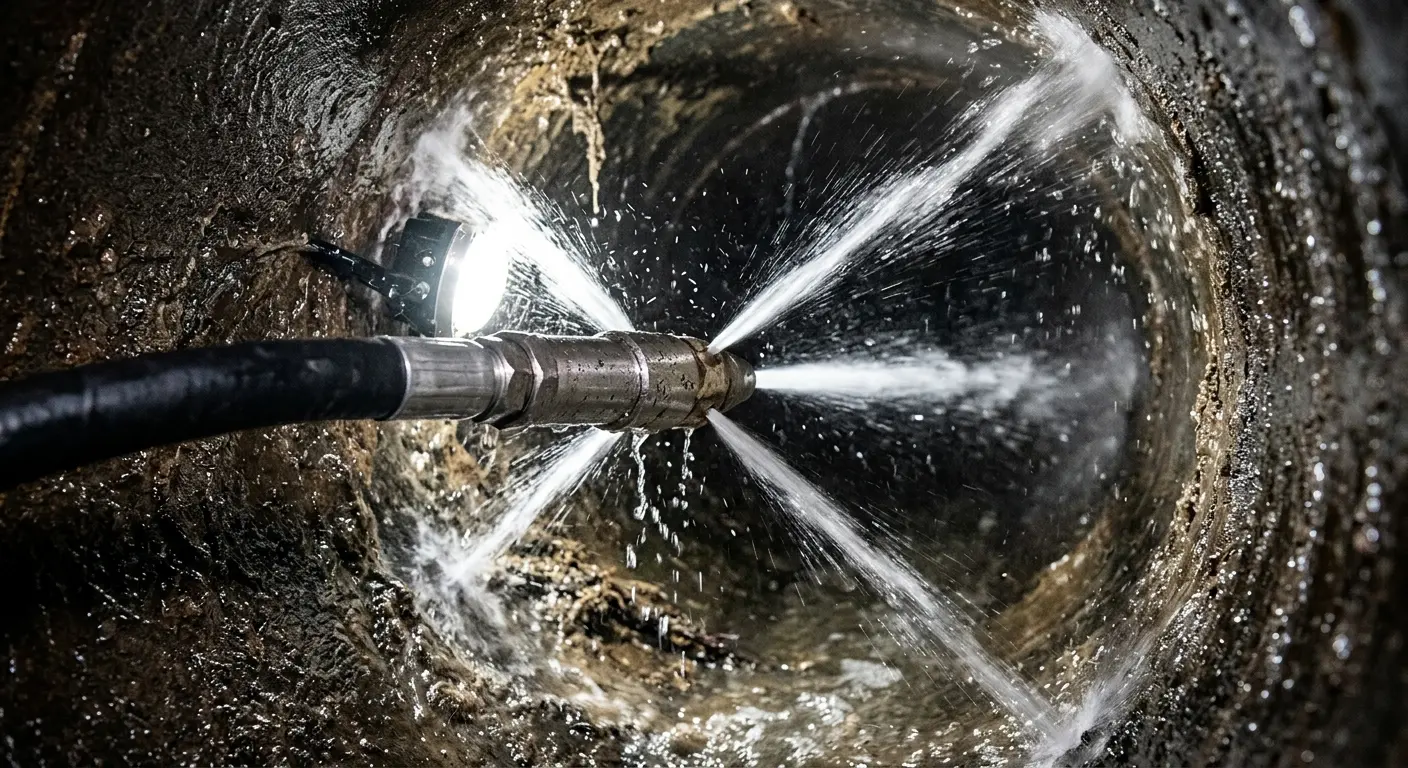 High-pressure hydro jetting nozzle cleaning sewer pipe for Sewer Line Relining in Steele Creek